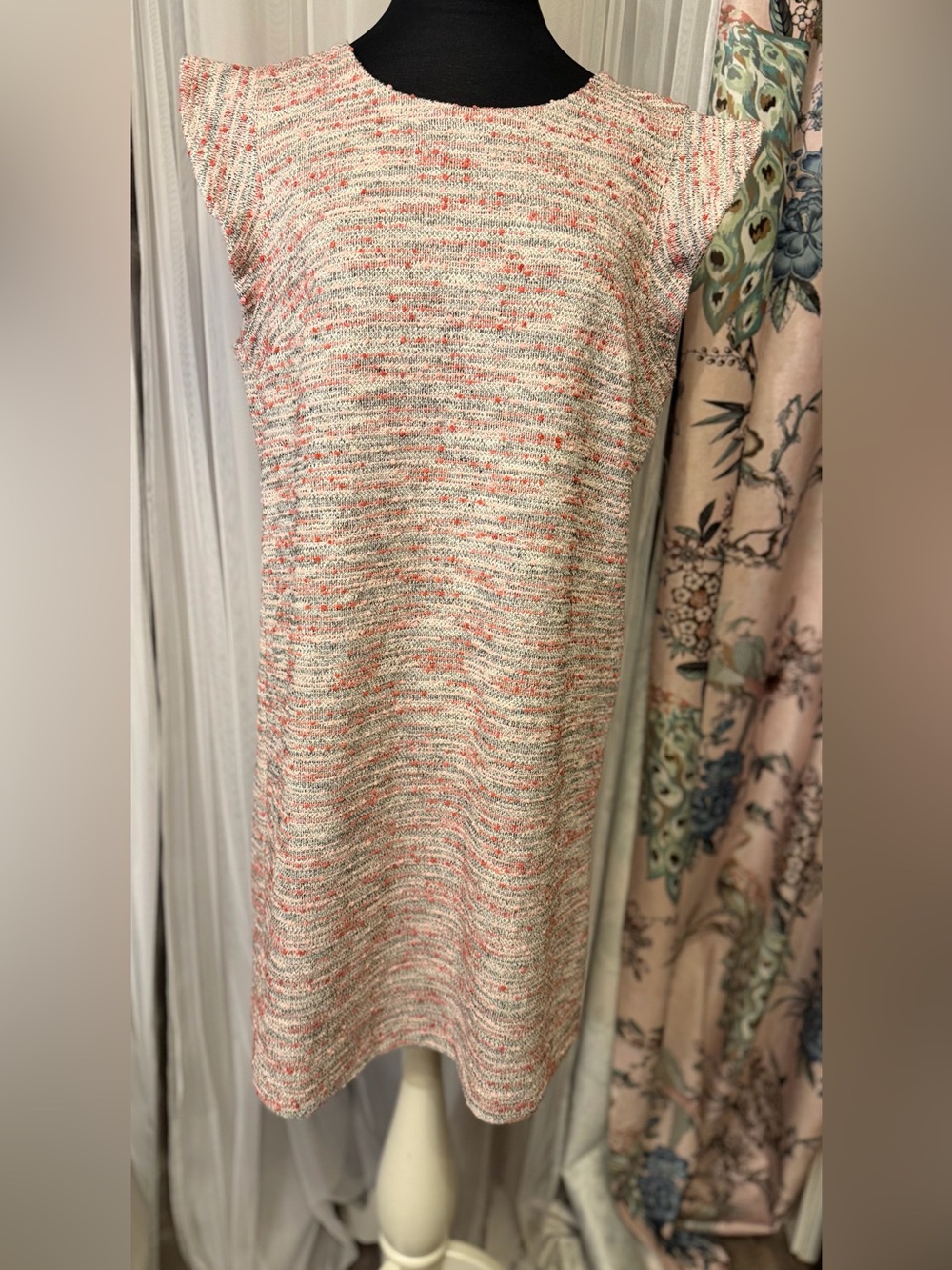 LOFT Tweed Knit Shift Dress Pink Gray Ivory Size 10